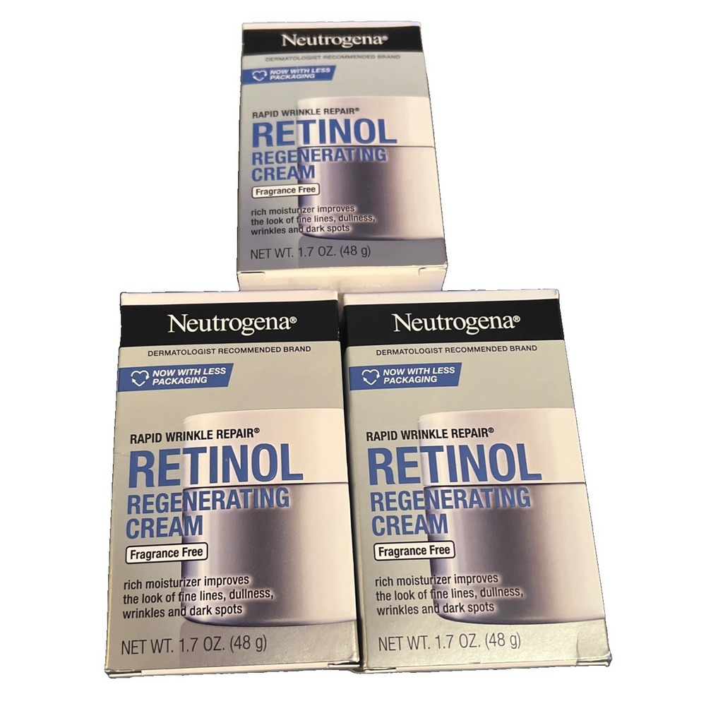 3 Neutrogena Rapid Wrinkle Repair Retinol Regenerating Cream Fragrance Free 1.7